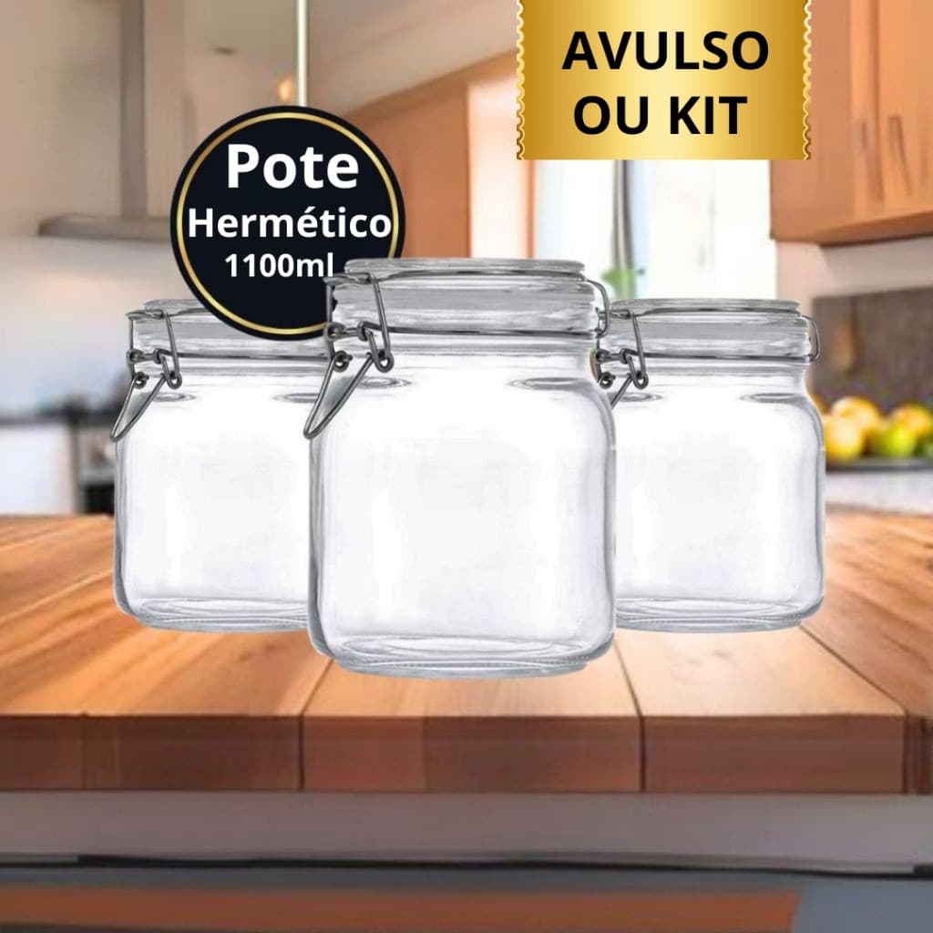 Pote De Vidro 1100ml com Vedação Hermética e Trava De Inox Premium