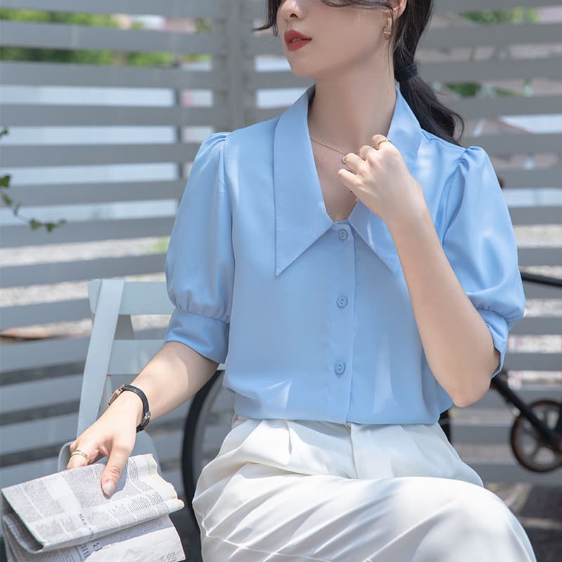 Camisa de manga curta feminina verão Design francês topo entrevista profissional Formal Wear Chiffon camisa pequena