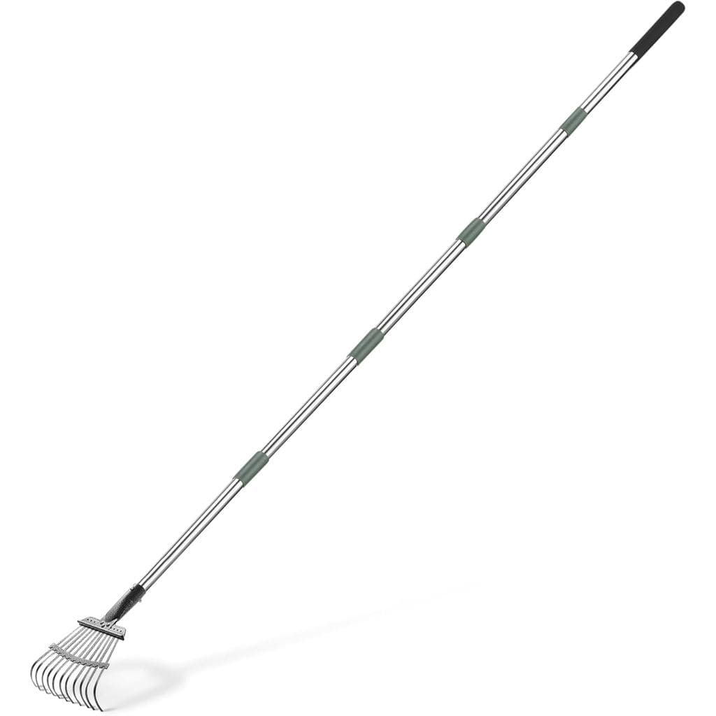 Basics - Rastelo de Jardim, 38,5" - Cabo de Aço Ajustável de 80,5", Verde-Oliva//Prata