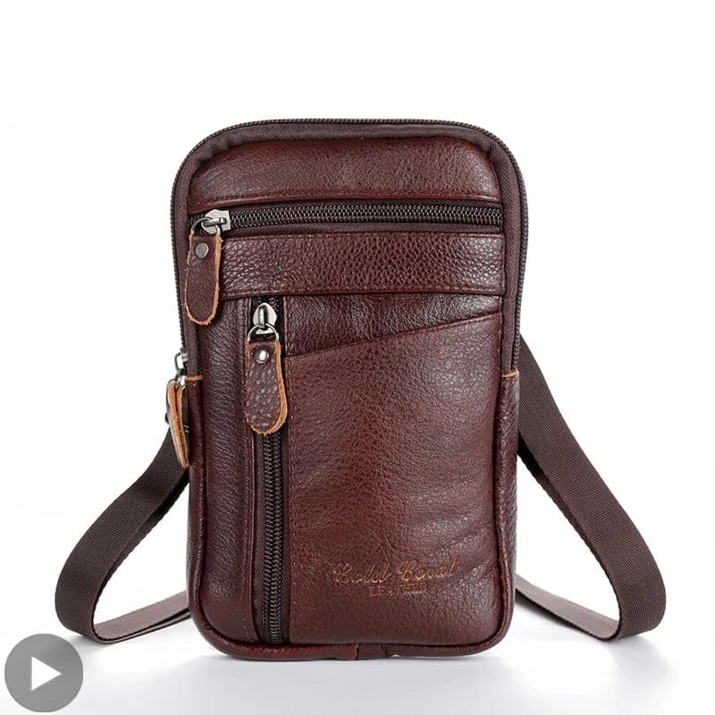 Bolsa de Ombro Transversal de Couro Genuíno, Bolsa de Mão Masculina, Pochete de Cintura, Pochete de Cintura Masculino, B