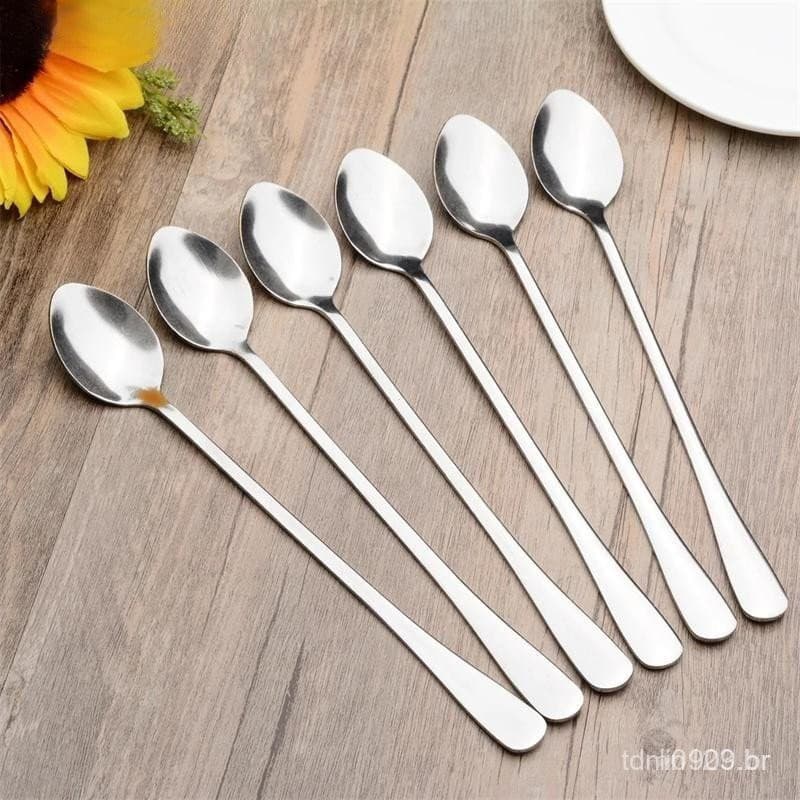 [Shnzd] Colher De Café De Aço Inoxidável Com Cabo Longo , Sorvete , Sobremesa , Chá Para Piquenique , Acessórios De Cozi