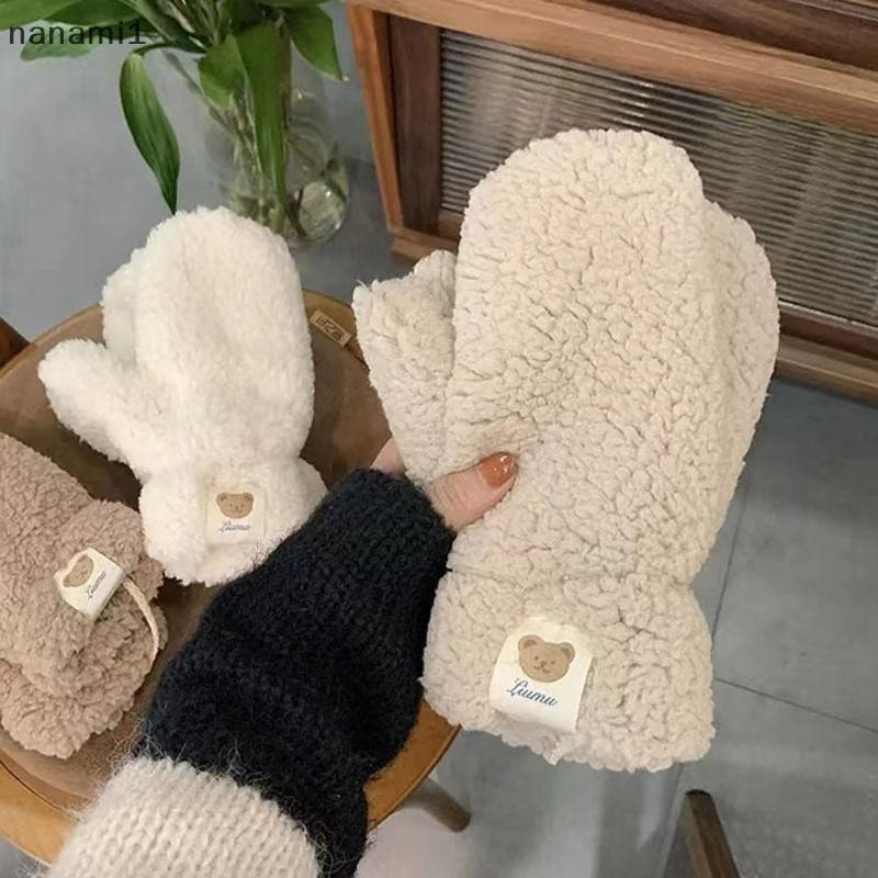 nanami1 Luvas Fofas De Pele De Cordeiro Com Etiqueta De Urso De Pelúcia Para Mulheres Penduradas No Pescoço Boutique De
