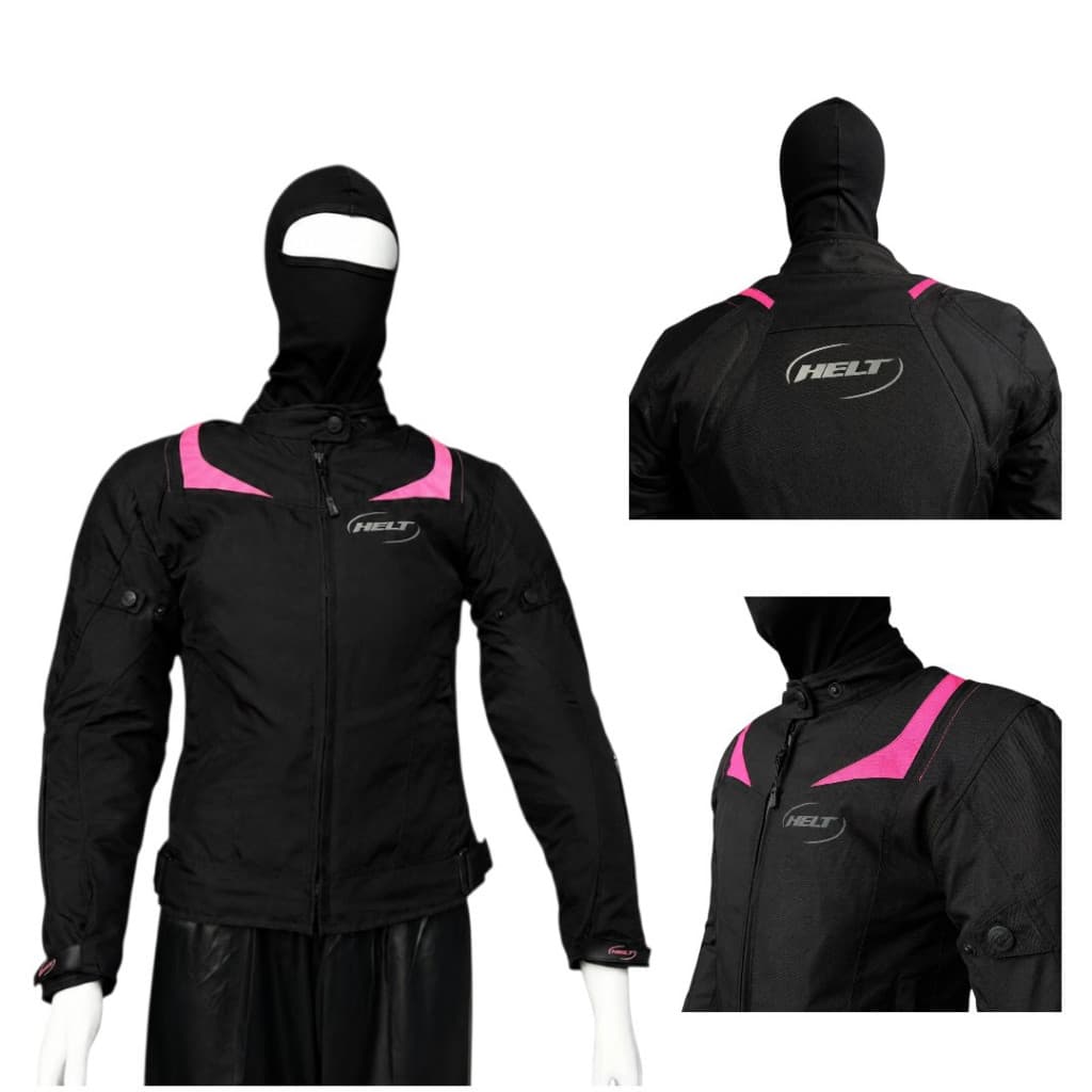 Jaqueta Feminina Para Motociclista Helt Summer Preta/Rosa Impermeável C/Proteção