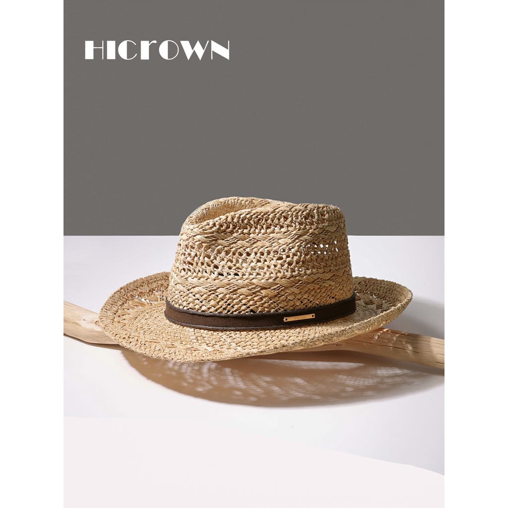Verão novo estilo chapéu de palha masculino oco aba grande chapéu de sol casal Jazz panamá chapéu superior férias