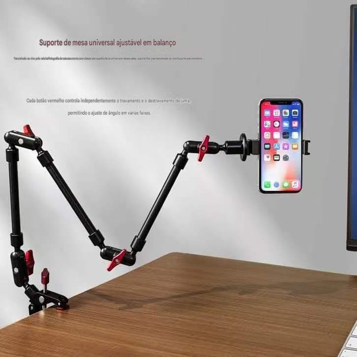 Suporte telescópico multifuncional para celular, design multiangular, presilha universal para mesa com ajuste de 360°