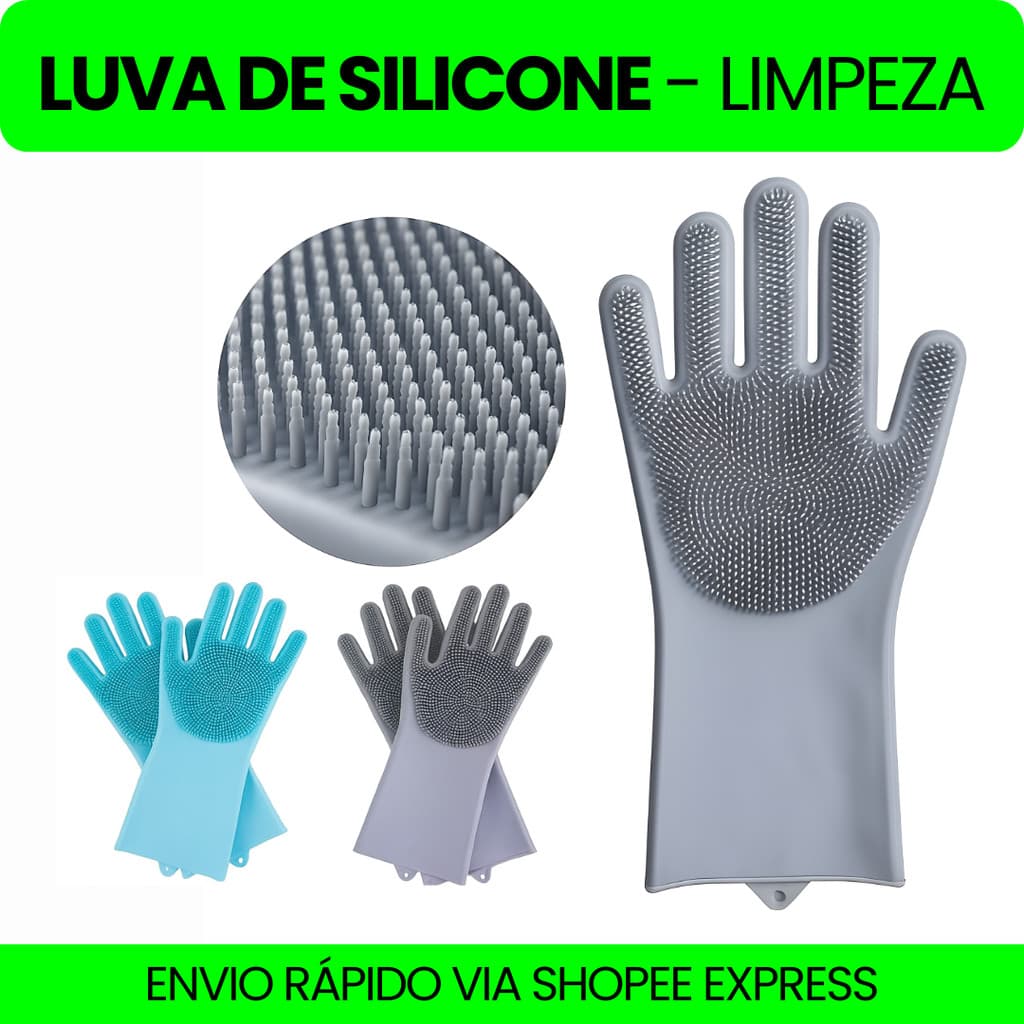 Luva de Silicone para Lavar Louça 29,5cm Max Clean - Esponja Escova Multiuso Cozinha