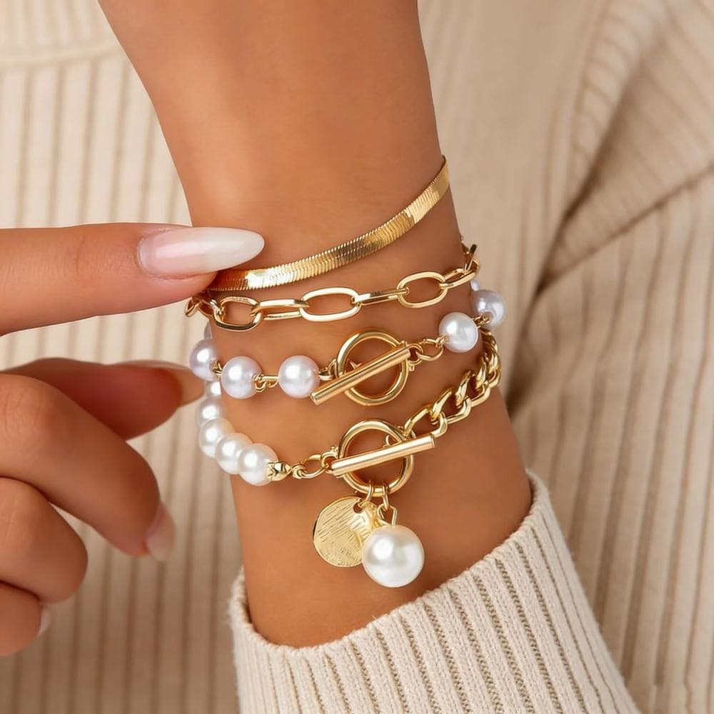 Conjunto De Pulseira Em Camadas Banhadas A Ouro Moda Ot Fecho Delicada Elegante Para Reuniões De Festa Presente De Feria