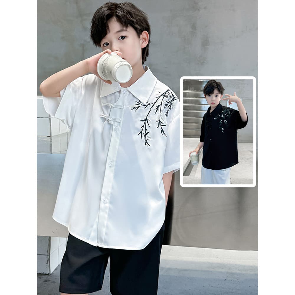 Roupas infantis meninos camisas de manga curta estilo fino roupas de verão 2026 novo estilo grande estilo nacional infan