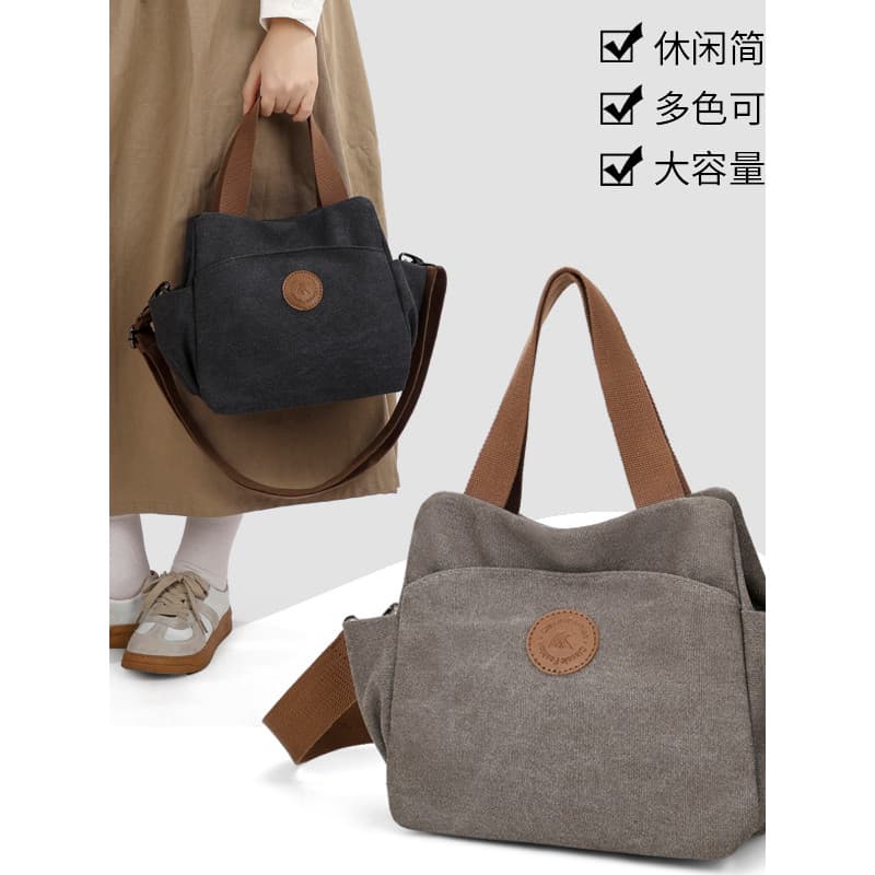 Verão novo estilo estilo literário Casual simples bolsa de lona feminina grande capacidade portátil de um ombro saco do