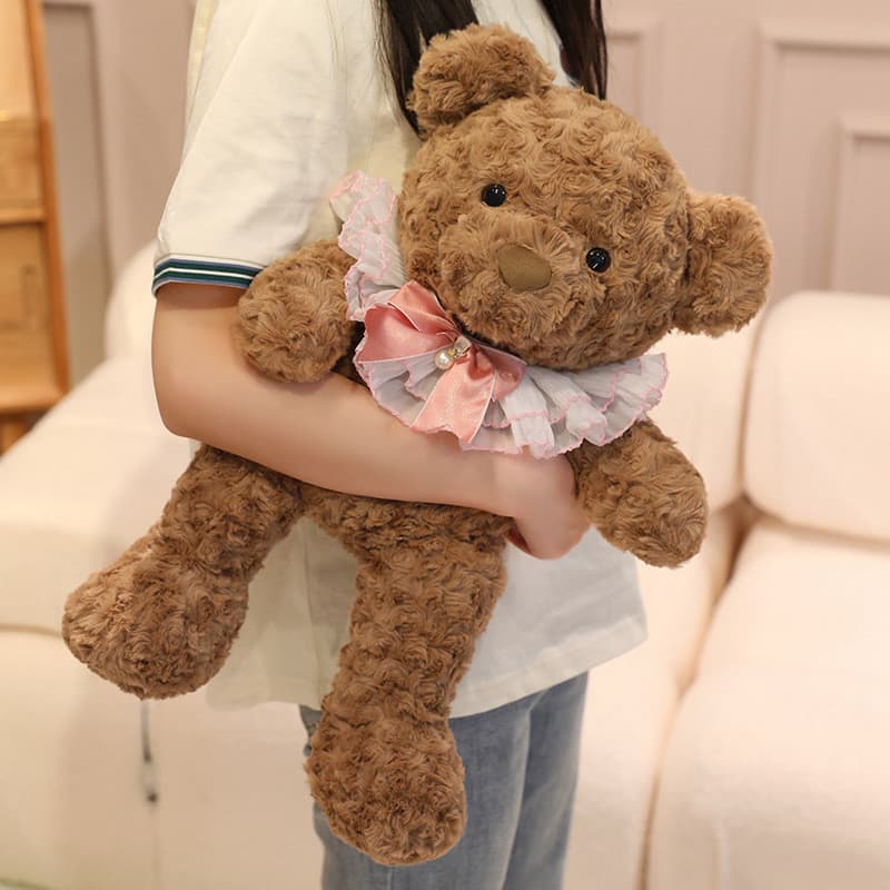 Nova Chegada Floral Arco Babador Urso De Pelúcia Brinquedo Macio Conforto Boneca Para Crianças Perfeito Aniversário Pres
