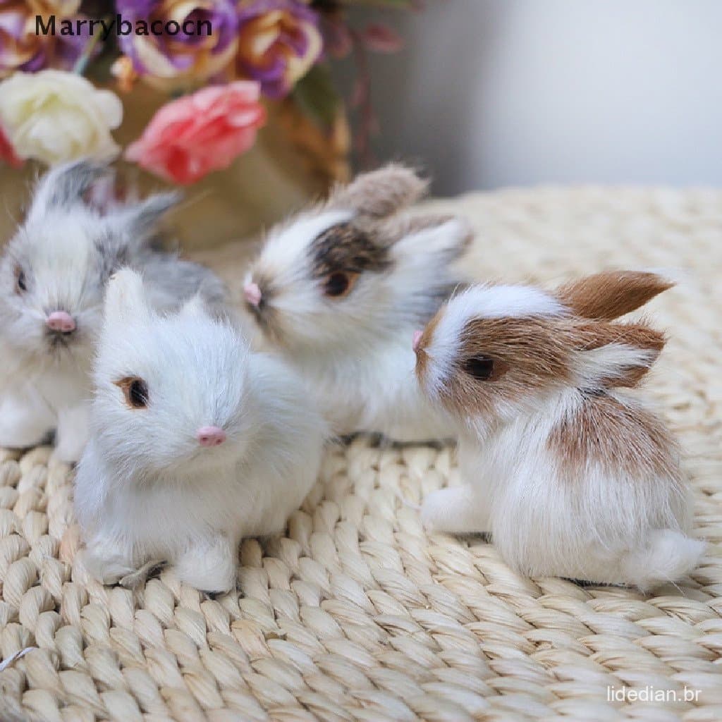 Mini Coelhinho De Pelúcia Realista Fofo Coelho Modelo De Páscoa De Animal Cqo De Brinquedo De Presente