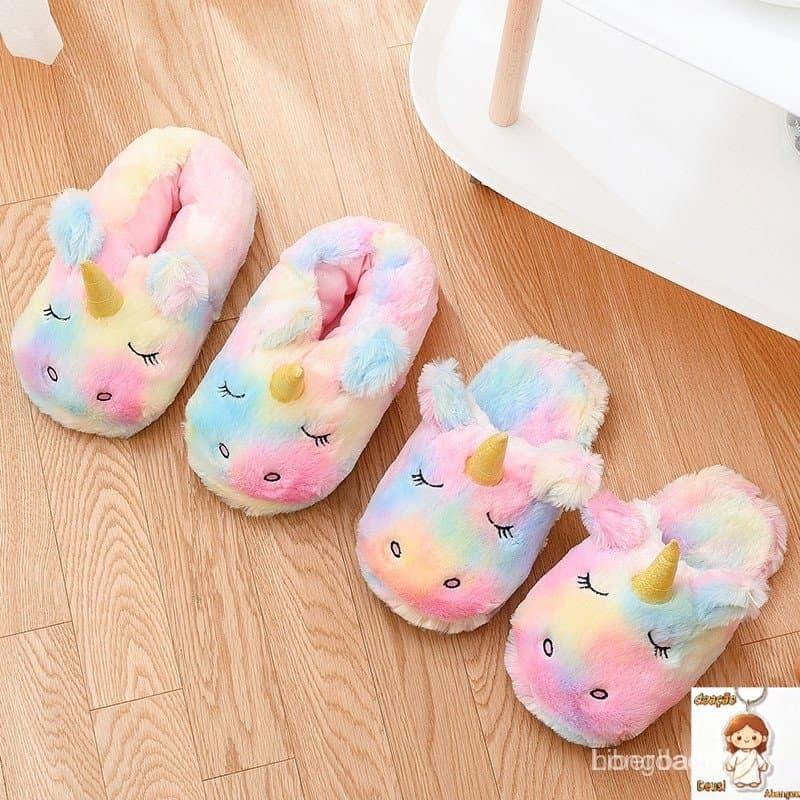 Rainbow Unicorn Chinelos/Meninas Bonitos Fluffy/Cozy Plush Indoor Mulheres Ao Ar Livre/Melhor Unicórnio Presentes