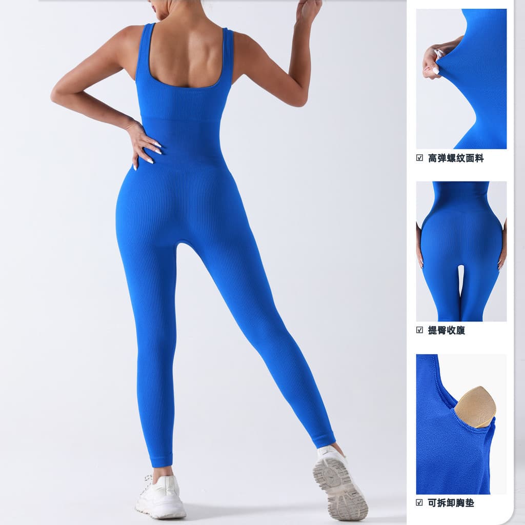 Macacão de Yoga rosqueado com almofada no peito sem costura roupas esportivas Fitness macacão de treinamento de alta int