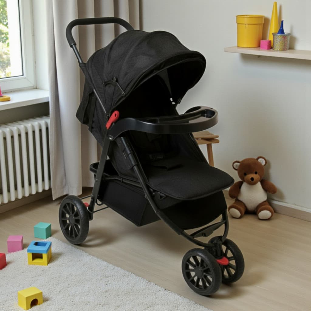 Carrinho de Bebê 3 Rodas Acolchoado até 20kg com Porta Copos – Conforto, Segurança e Durabilidade