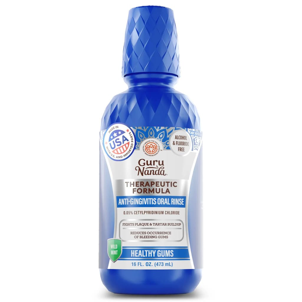 Enxaguante Oral Anti-Gingivite GuruNanda com 0,05% de CPC e Sem Fluoreto, Enxaguante Terapêutico para Remoção de Placa,