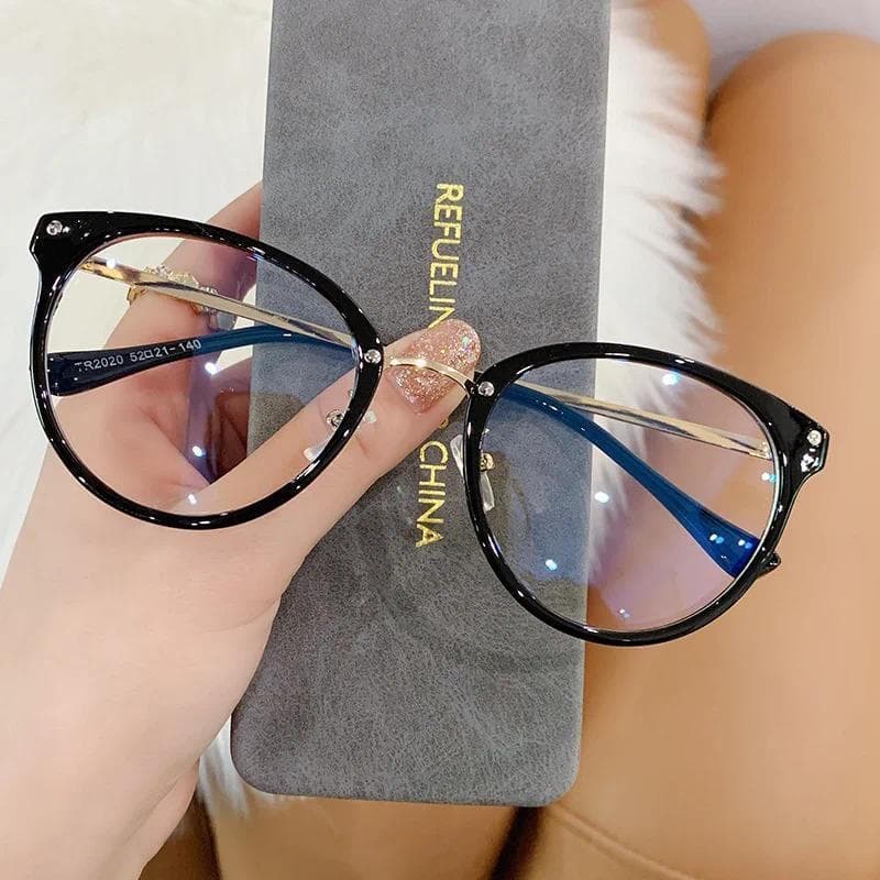 Nova Armação De Óculos Redonda Anti-Radiação Feminina Estilo Vintage Masculino Popular Lente Transparente De Metal Azul