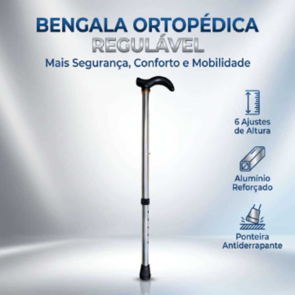Bengala Ortopédica De Apoio Regulável Reforçada Para Idoso Leve Resistente Alumínio Antiderrapante