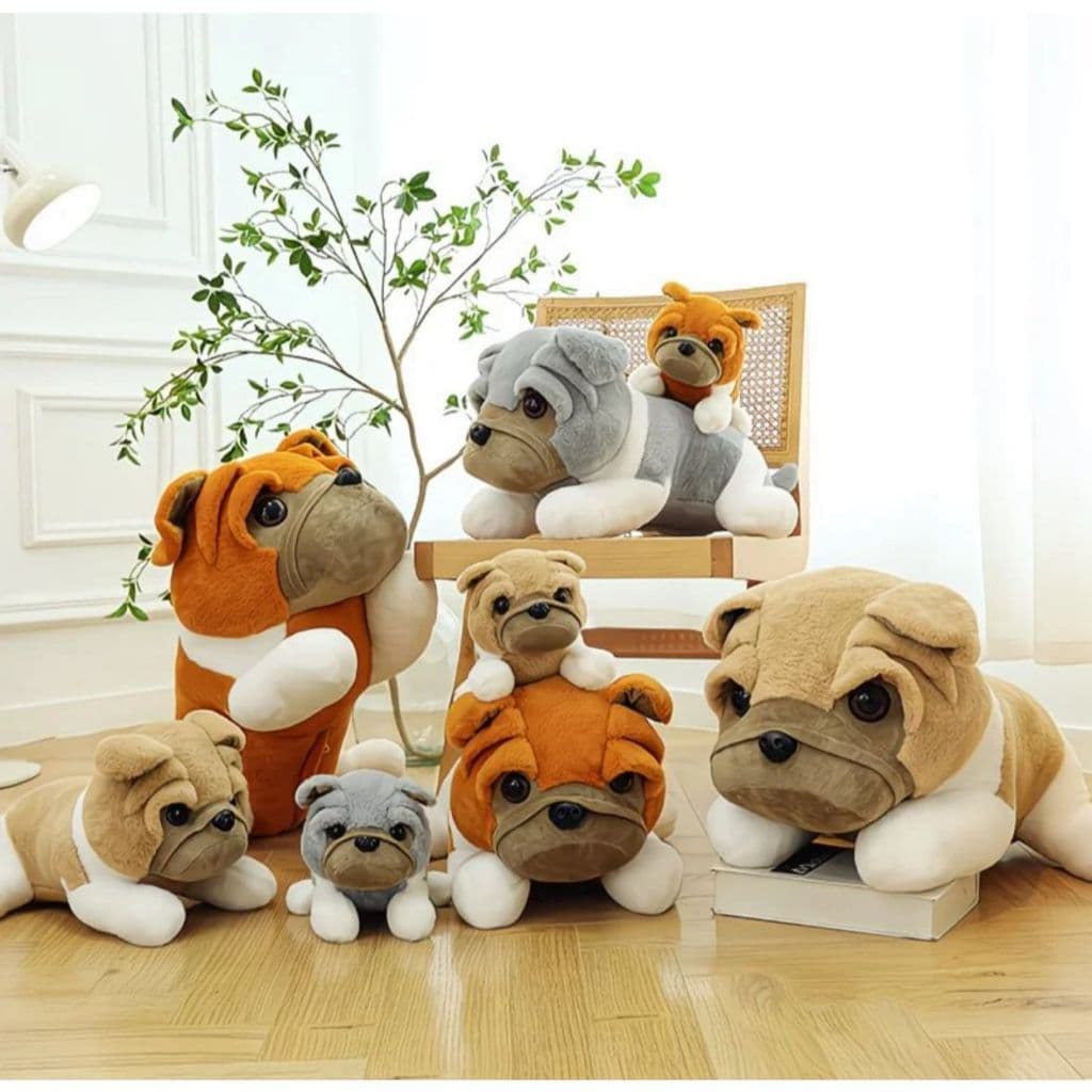 Pelúcia Cachorro Bulldog Fofo Boneco de Plush Macio Decorativo Presente Infantil Cinza Caramelo Marrom Envio Imediato