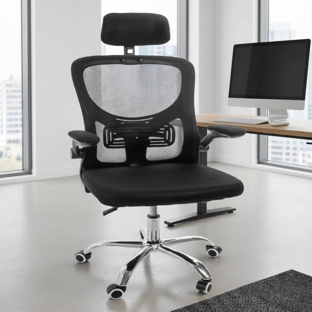 Cadeira Escritório Diretor Ergonômica Mesh Ajustável Preta