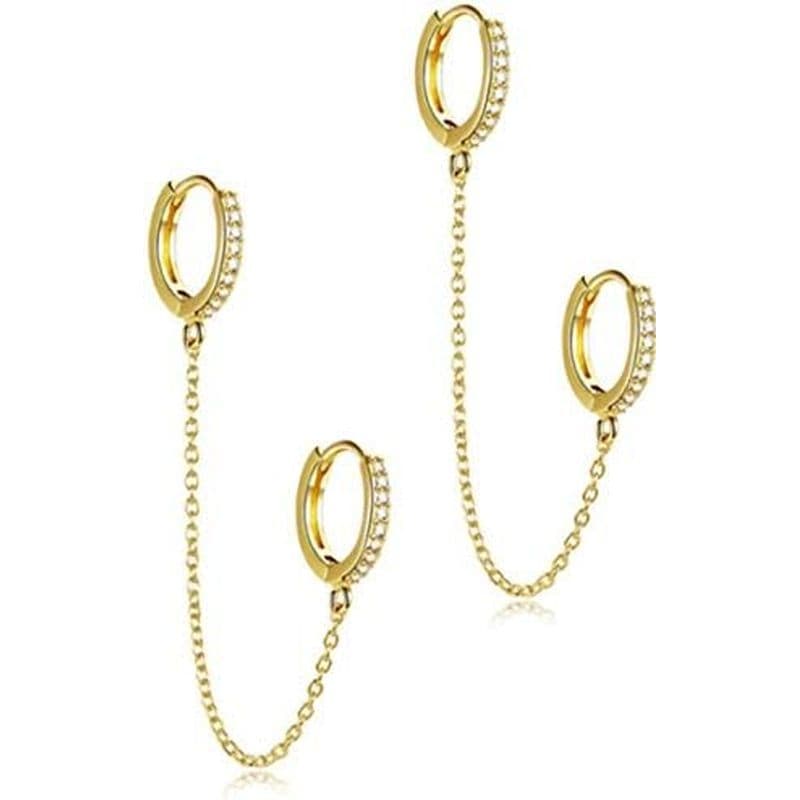Brincos De Argola Com Corrente De Milho Exclusivos , Piercing Duplo Banhados A Ouro 14K Delicados Pequenos Huggie Hoop P