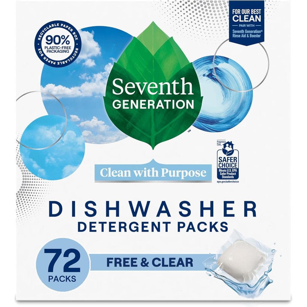 Pacotes de Detergente para Lava-Louças Seventh Generation para pratos brilhantes, Pastilhas para Lava-Louças Free & Clea