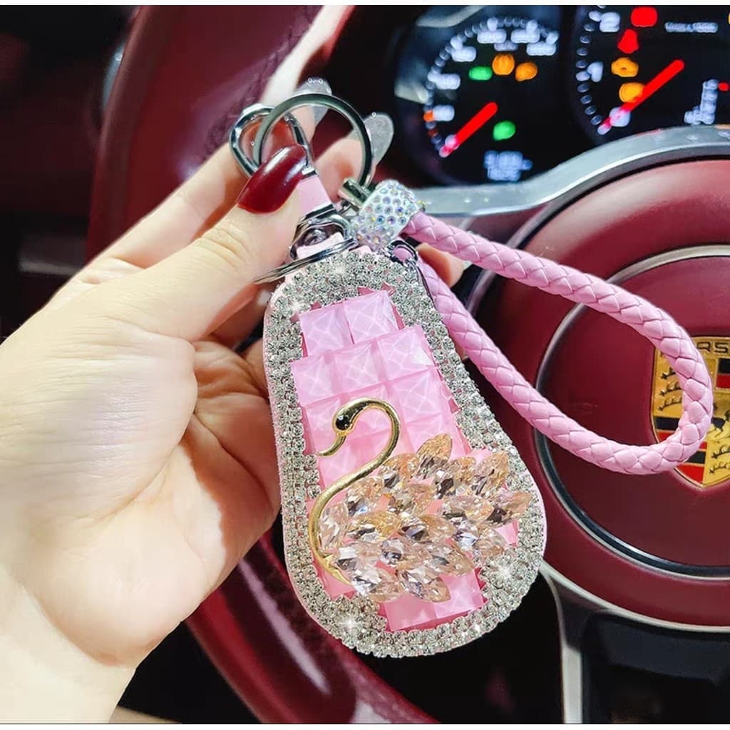 Capa Universal para chave de carro, cisne incrustado de diamantes, influenciador de carro, couro genuíno de alta qualida