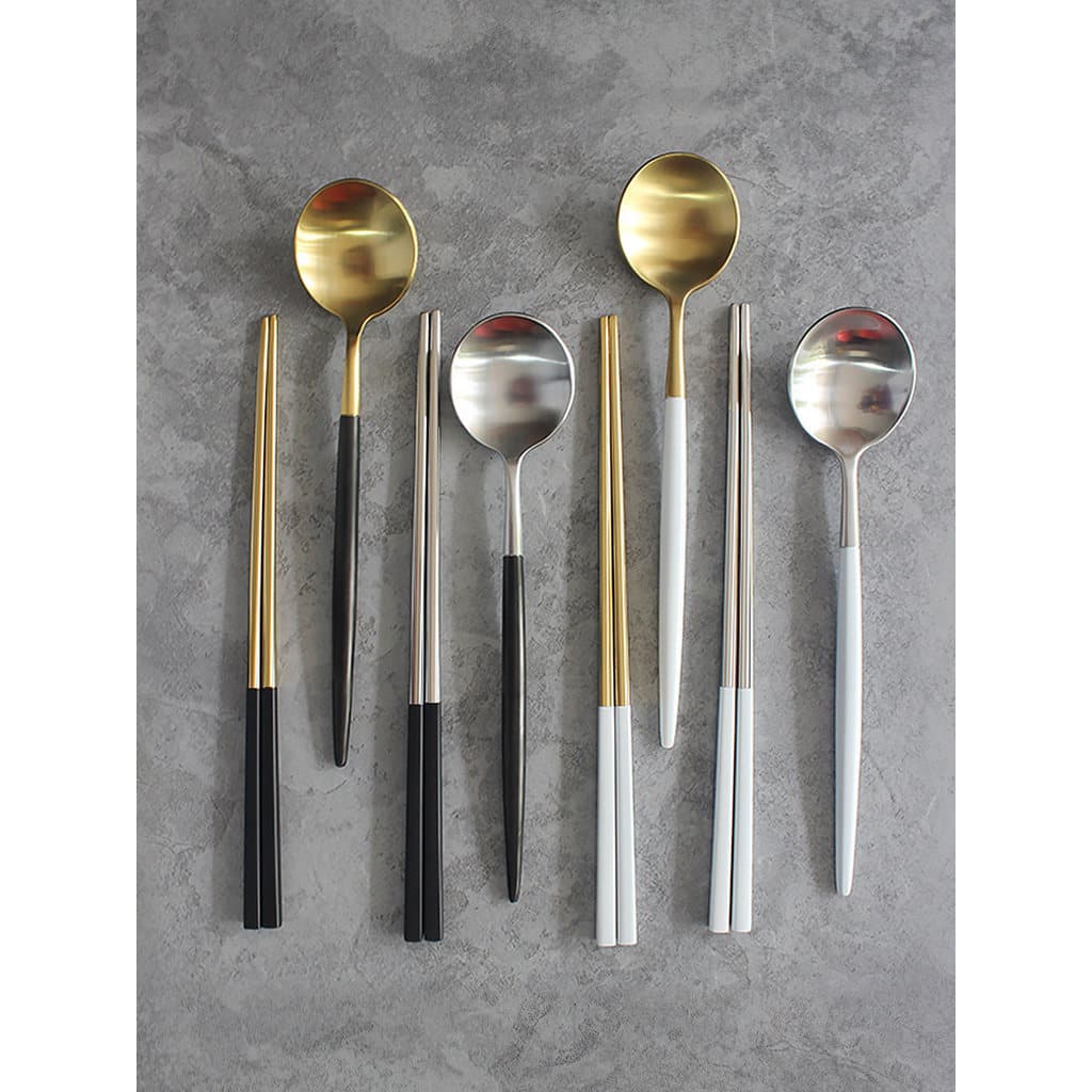 High-End casa pauzinhos colher conjunto de talheres 304 aço inoxidável preto ouro pauzinhos colher criativo viagem europ