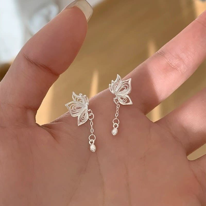 Brincos de borboleta simples, feitos de prata esterlina S925, joias da moda, presente para mulheres RJ93 LHCJ
