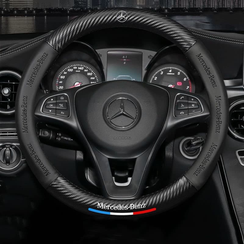 Capa de volante em fibra de carbono para carros Mercedes Benz, capa de volante em couro e fibra de carbono para W210 W12