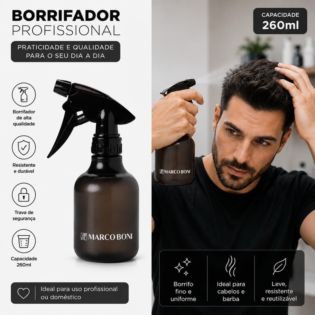 Pulverizador e Borrifador de Agua 260ml Spray Profissional para Salão e Cabeleireiro e Beleza