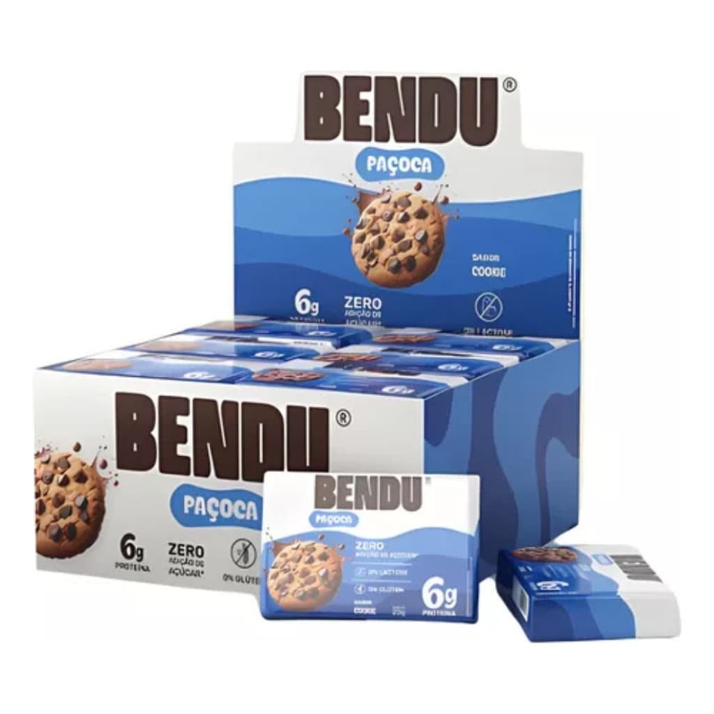 Bendu Paçoca Sabor Cookies Zero Açúcar Com Whey Protein 24 Un