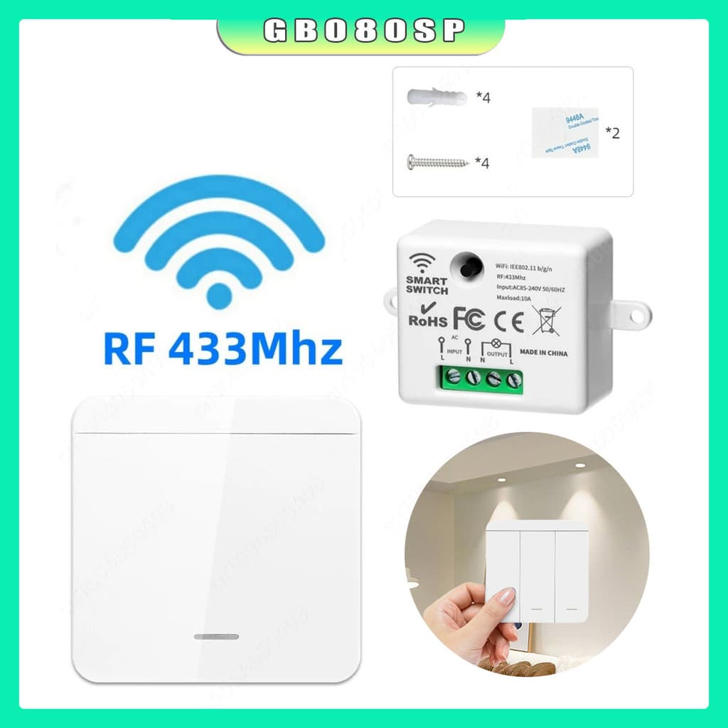 Módulo Rf433 + 2 Interruptores Sem Fio 1 Tecla 3way Escada 220V / 110V