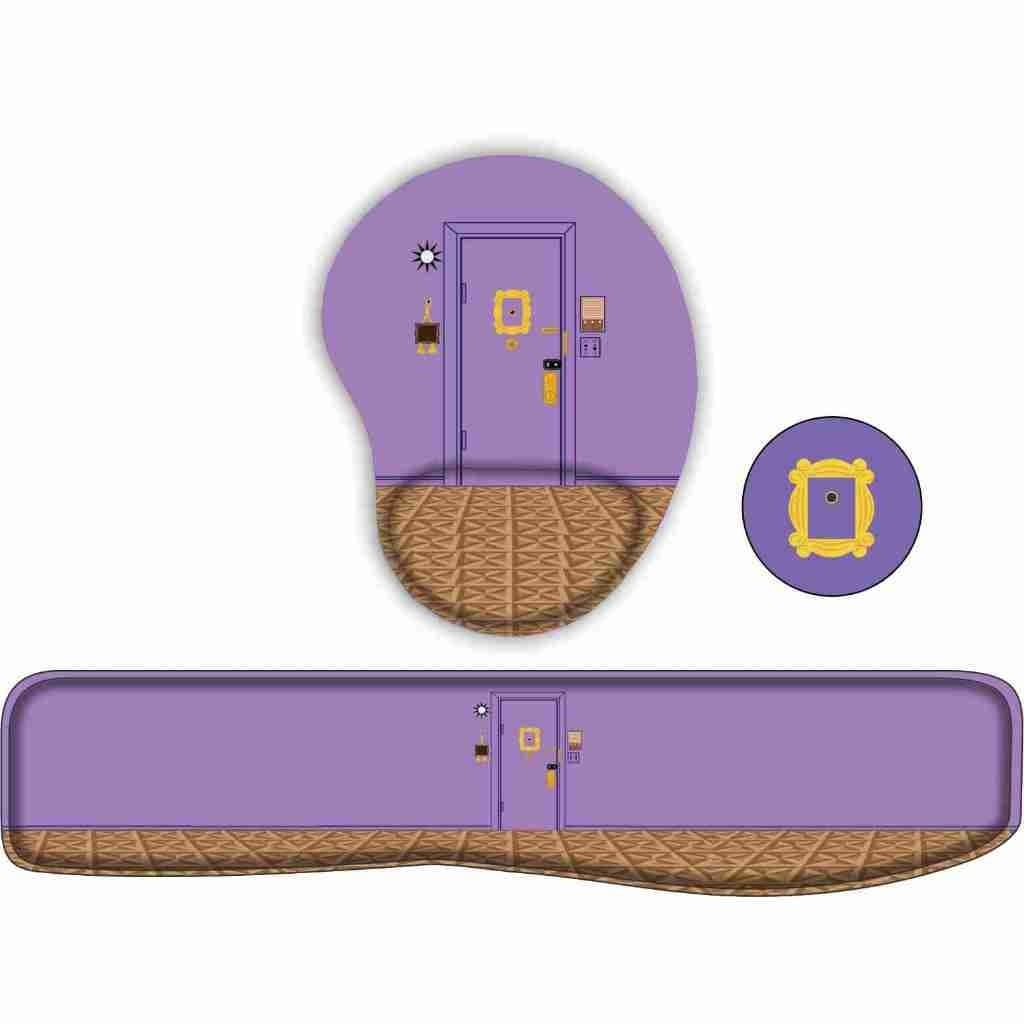 Kit mouse pad ergonomico + apoio de teclado + porta copos friends porta lilas