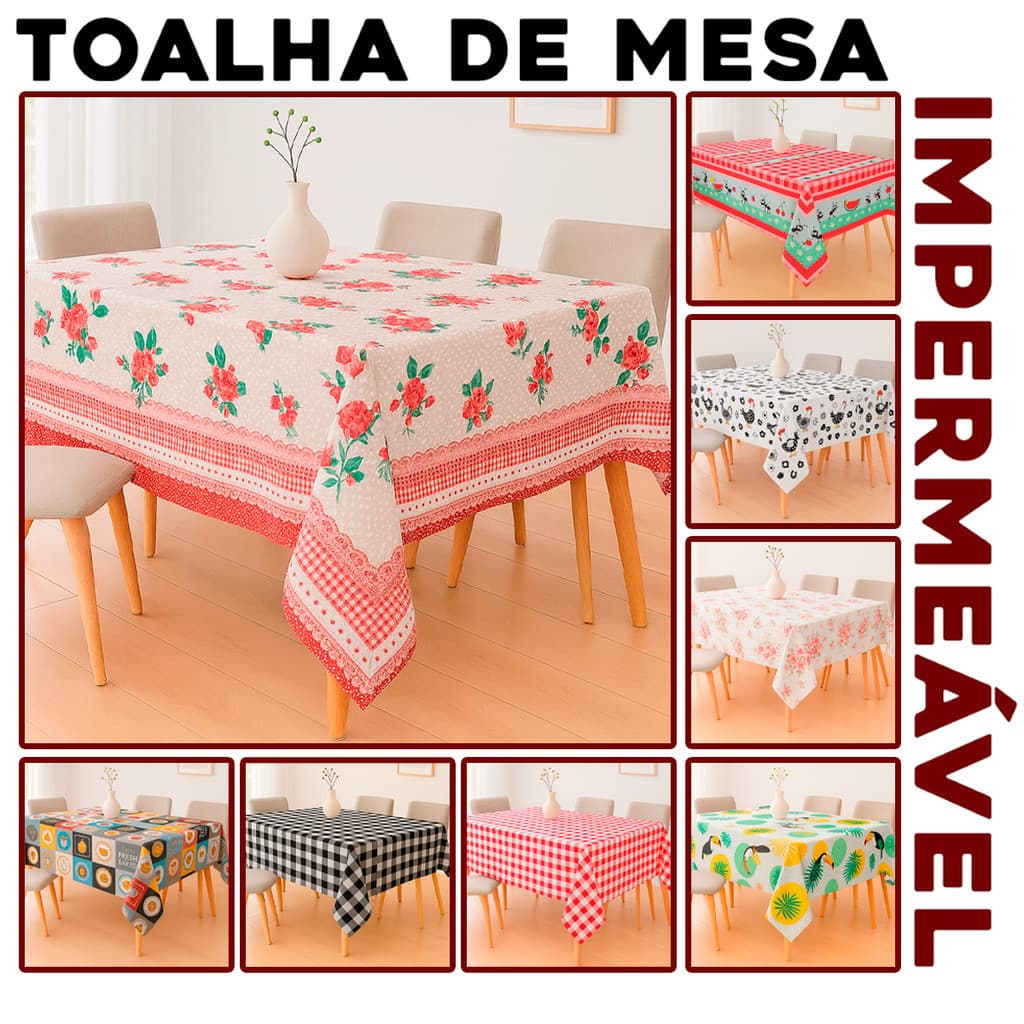 Toalha de Mesa Plástico Térmica Para 4 6 8 e 10 Lugares Impermeável Quadrada Decoração Premium Cozinha