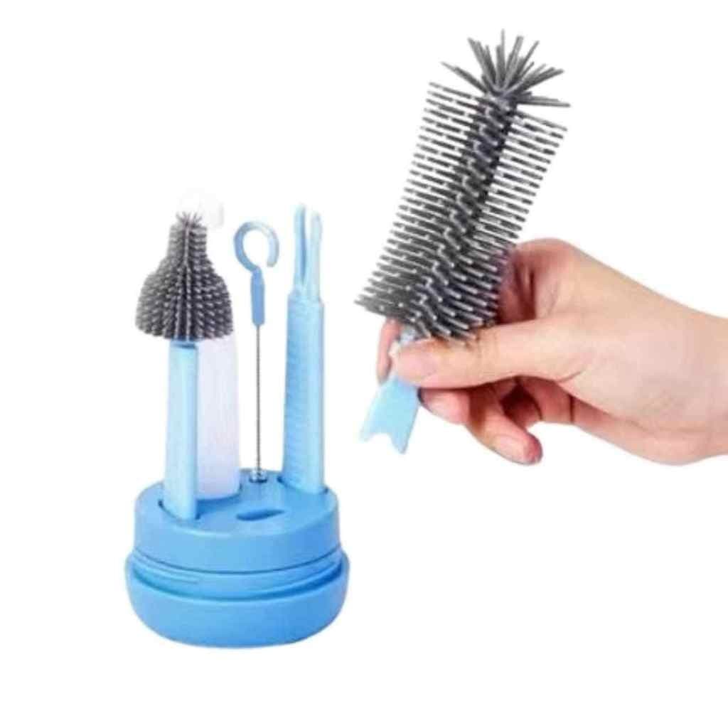 Kit De Escovas Silicone 4 Em 1 Para Limpeza De Mamadeira Garrafa Copo Portátil Viagem