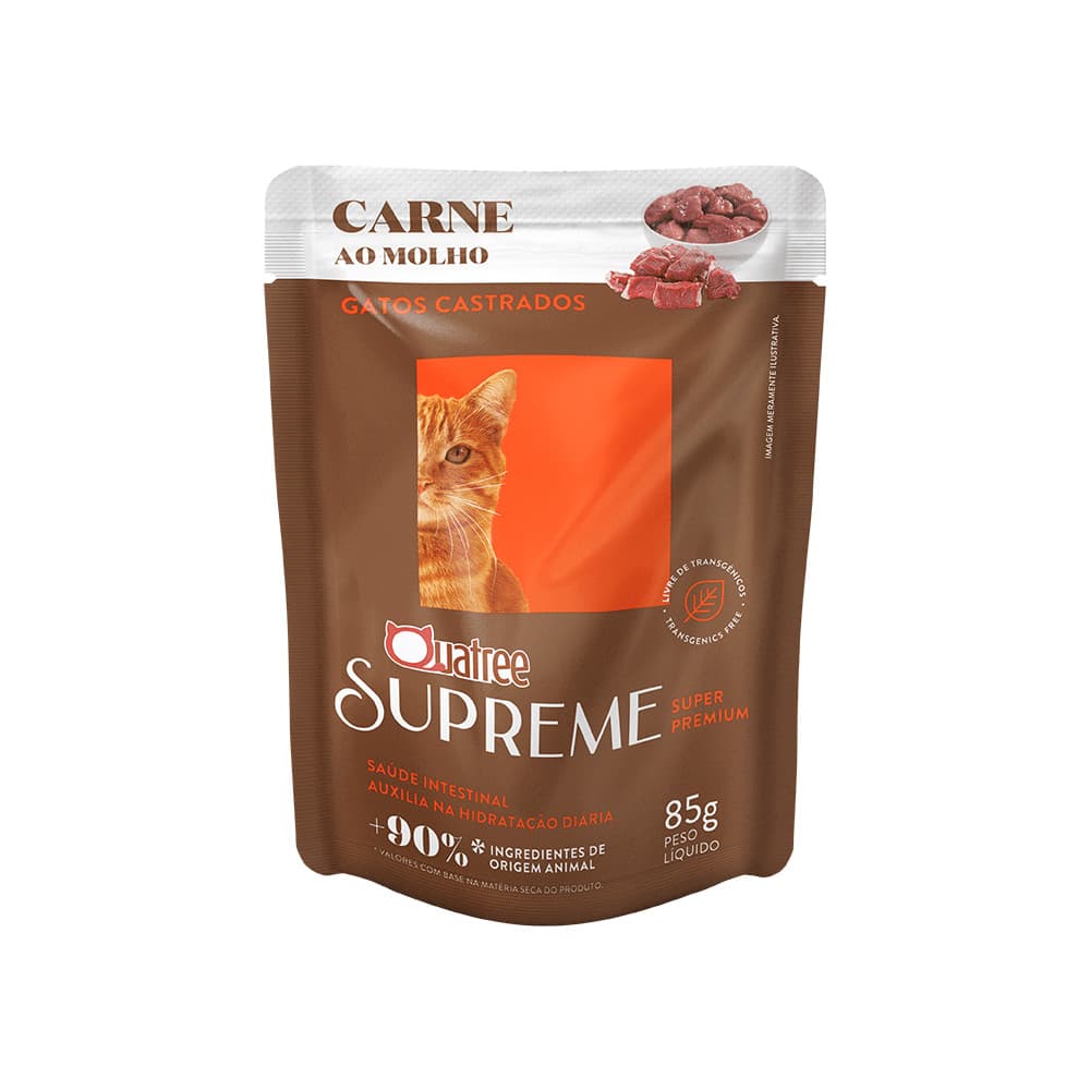 Ração Úmida Quatree Supreme Sache Gatos Castrados Carne 85g