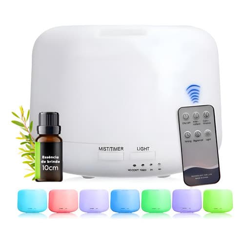 Difusor Aromatizador Umidificador Portatil De Ar 300ml + Essência Brinde Clima Conforto Luz Noturna 7 Cores