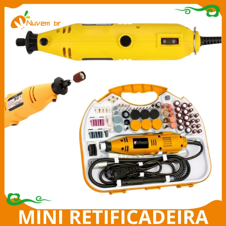 Mini Retifica Profissional Excelente Qualidade 130W 210 Peças Com Maleta Extensor Lixadeira 110V-220V  NUVEM