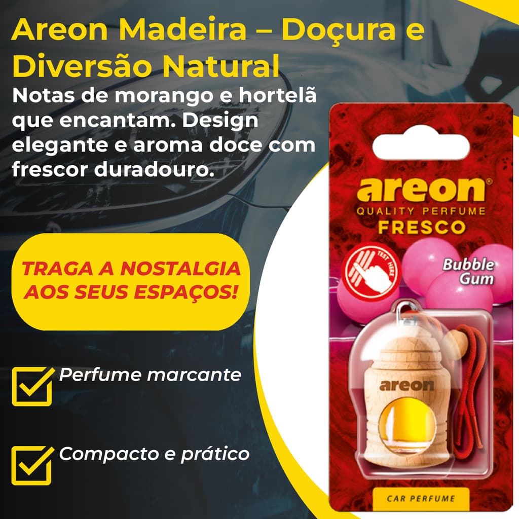 Areon Madeira Bubble Gum Aromatizante De Madeira Fragrância Doce Chiclete Duradoura Elegante