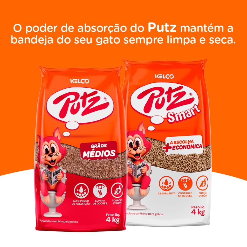 Kit 6 Areia Higiênica Putz 4kg Para Gatos Bentonita Torrões Firmes Controle de Odor Alta Absorção