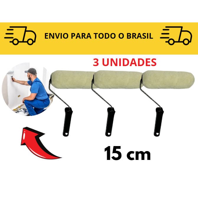 3 Rolos para pintura Lã 15cm / rolo de pintura com cabo / acabamento pintura