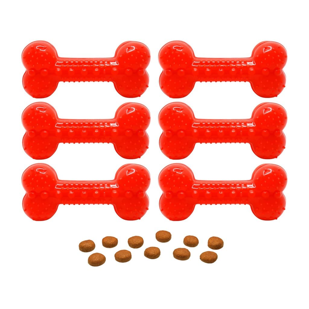 Kit 6 Osso Petisco Interativo Vermelho Neon Resistente Livre de BPA 13cm