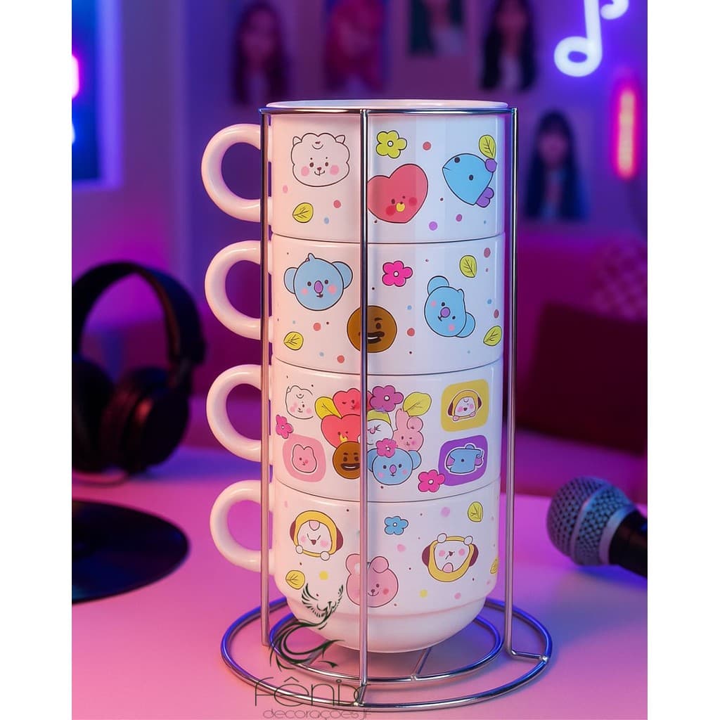 Xícara BTSS - Jogo xícaras BT21 - Porcelana 150 ml