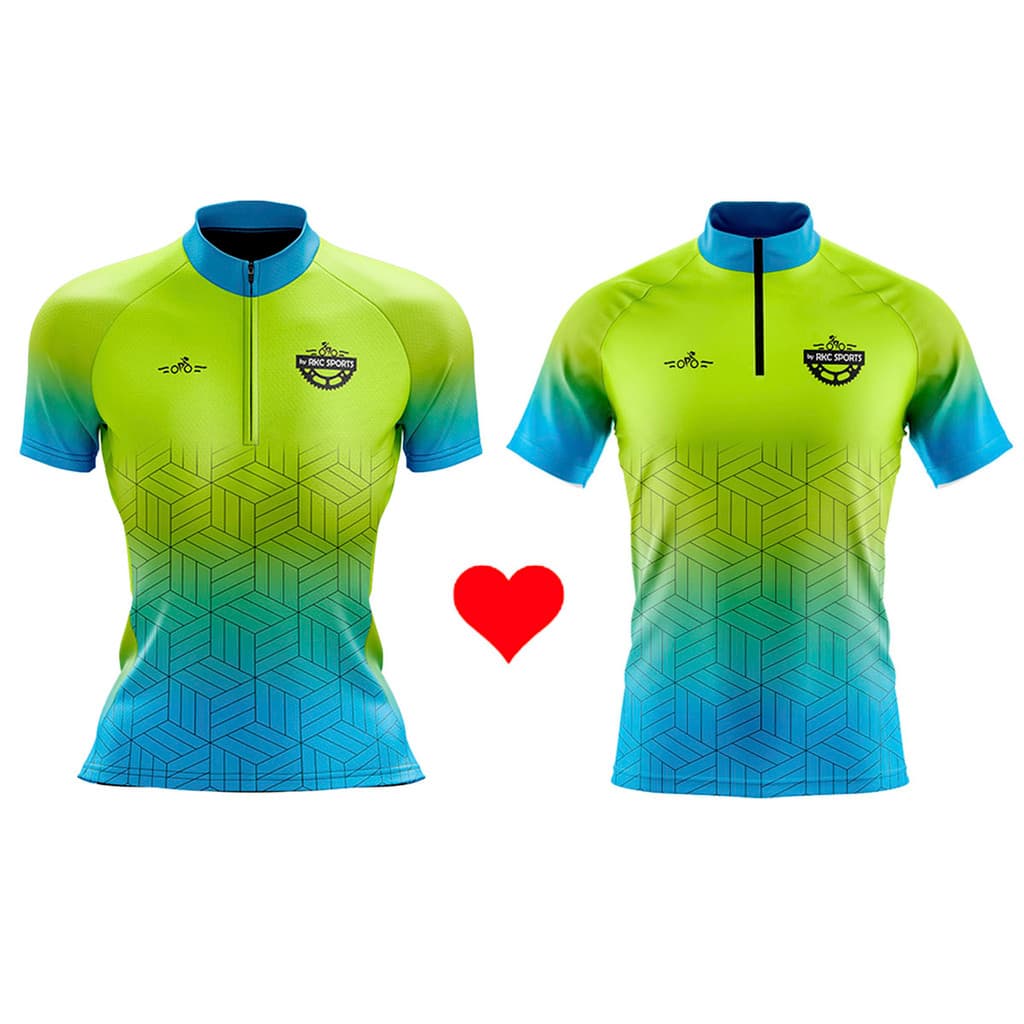 KIT CASAL CAMISA CICLISMO DIA DOS NAMORADOS RKC VERDE E AZUL