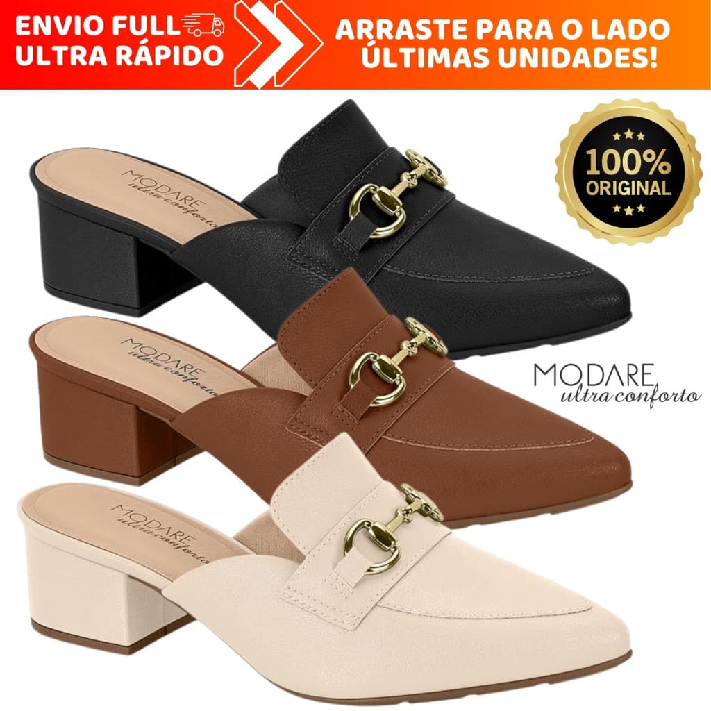 Sapato Mule Feminino Bico Fino Modare Ultraconforto Ortopédico Original