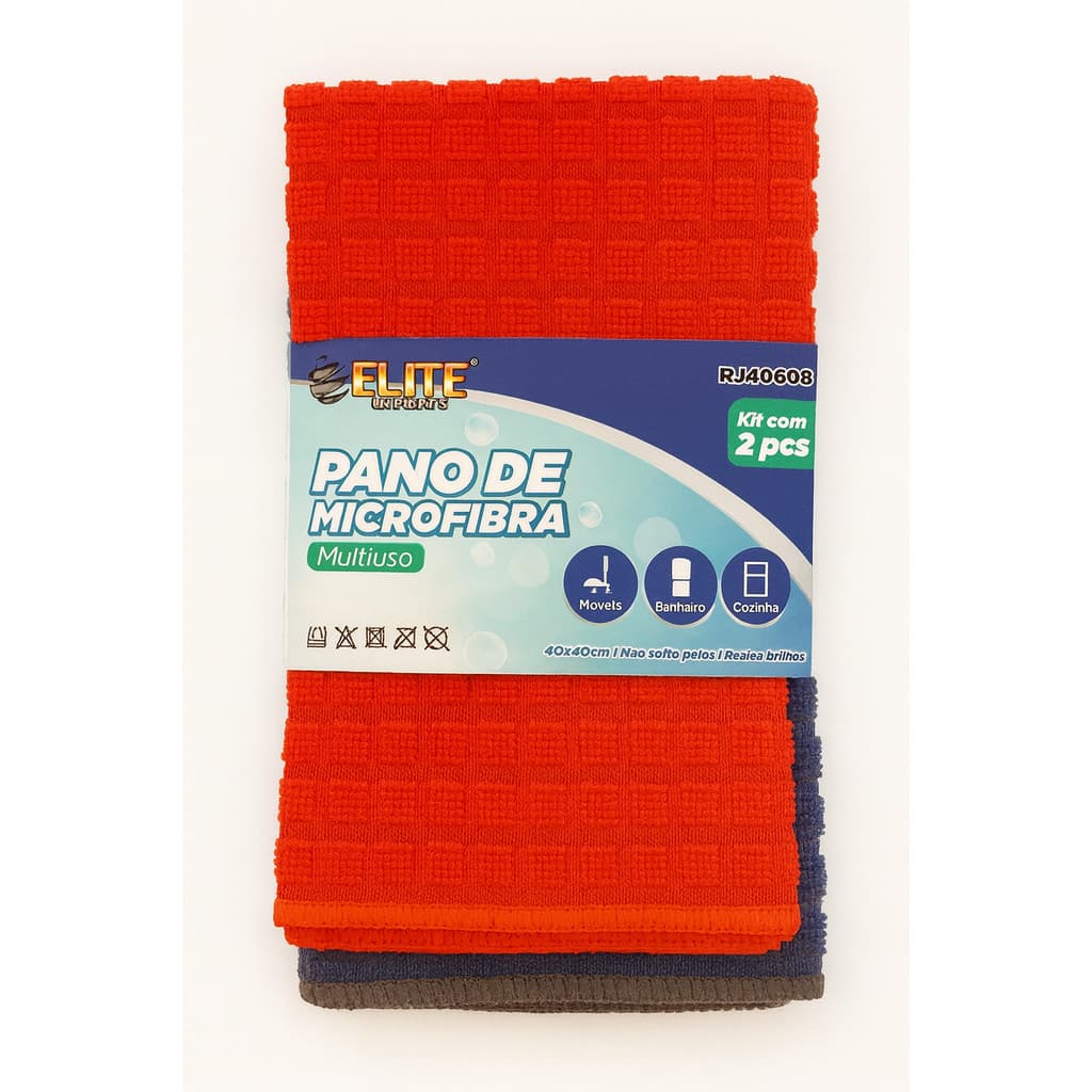Kit 2 Pano Microfibra 40x40 Multiuso Alta Absorção
