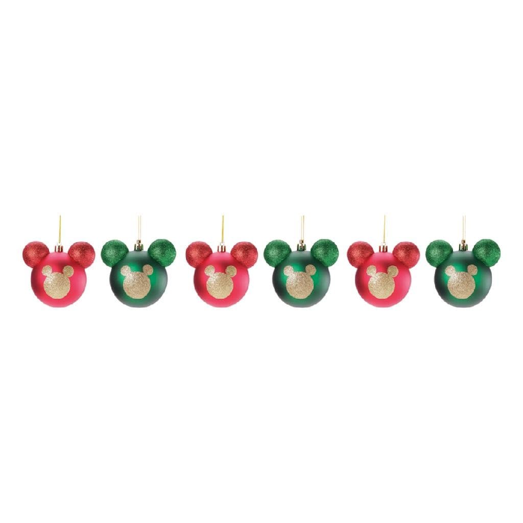 Kit Com 6 Bolas de natal mickey vermelha e verde com glitter para arvore 6cm