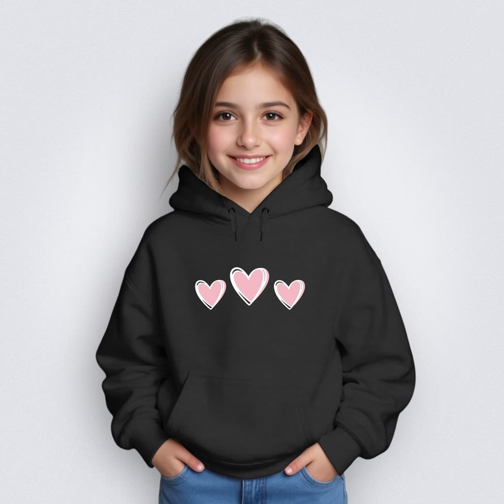 Moletom Feminino Infantil Blusa Bolso Canguru Gola Careca 3 Corações Menino Menina Lançamento