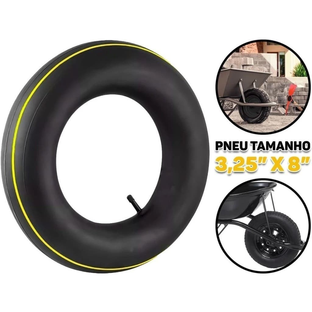 Kit Pneu e Câmara de Ar 3.25 - 8 Para Carrinho De Mão Carretinha Carriola de Carga Construção Obra Alto Padrao