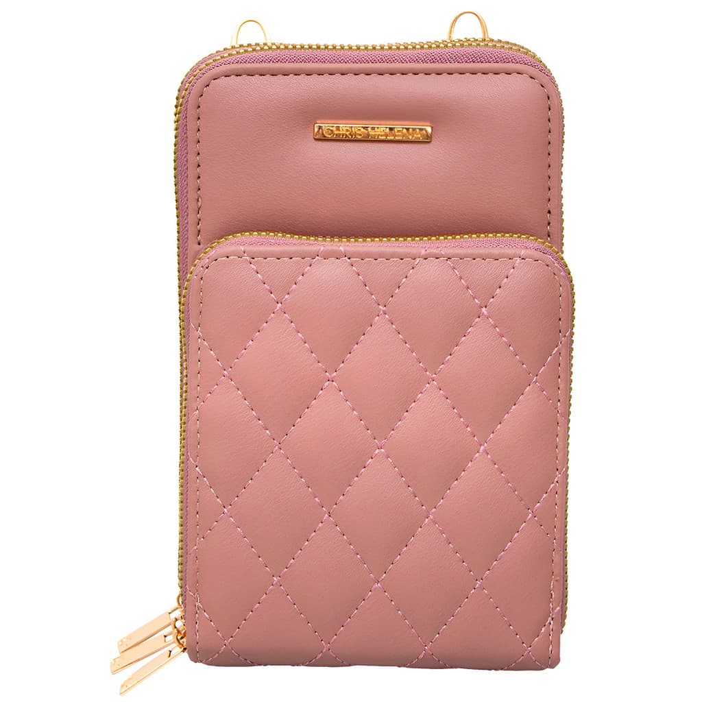 Bolsa Carteira Feminina Alça Textura Matelassê Cor Rosé